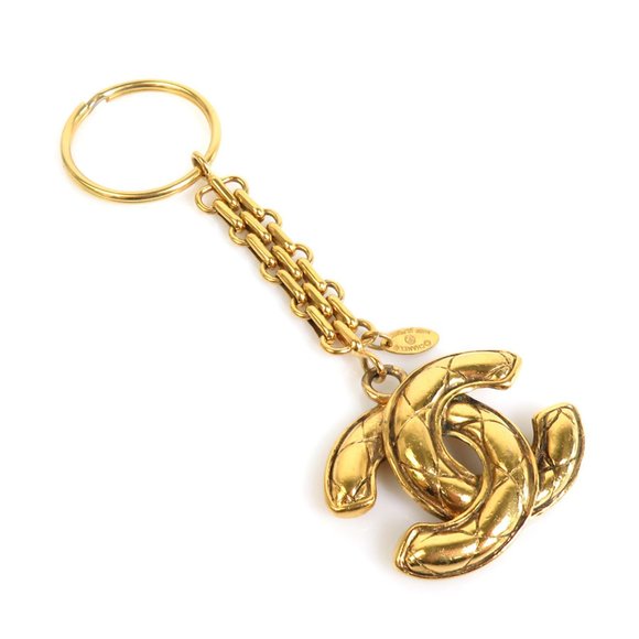 CHANEL Accessories - CHANEL Charm Key Ring Coco Mark Vintage Metal Gold Unisex